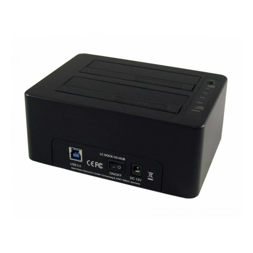 HDD D. Station dual bay LC-DOCK-U3-HUB 2xSSD/HDD, Black ,3x USB3.0 HUB