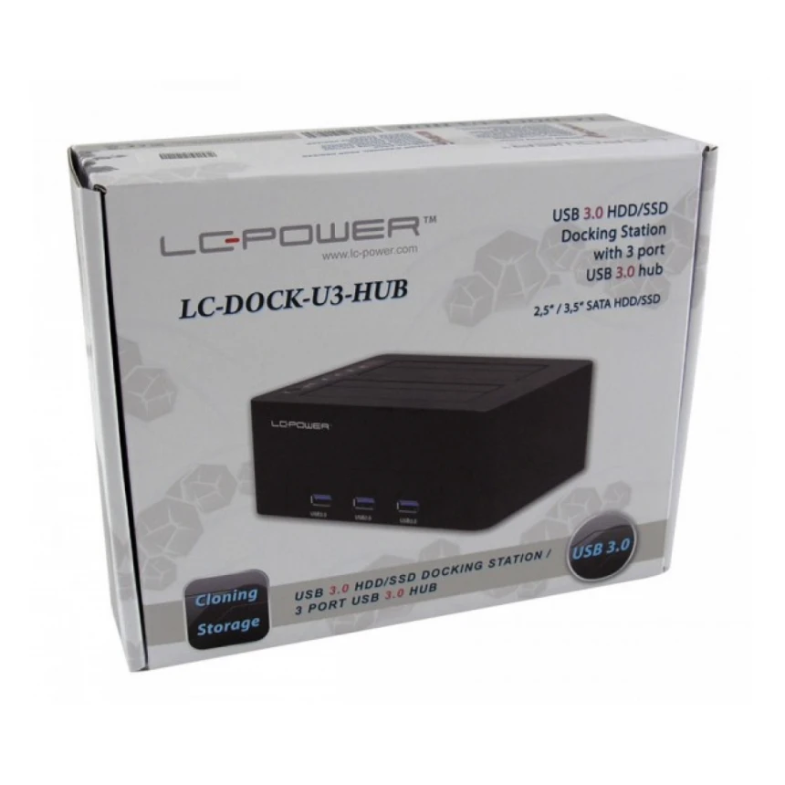 HDD D. Station dual bay LC-DOCK-U3-HUB 2xSSD/HDD, Black ,3x USB3.0 HUB