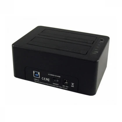 HDD D. Station dual bay LC-DOCK-U3-HUB 2xSSD/HDD, Black ,3x USB3.0 HUB