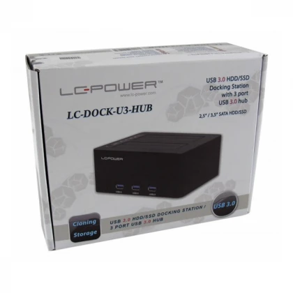 HDD D. Station dual bay LC-DOCK-U3-HUB 2xSSD/HDD, Black ,3x USB3.0 HUB