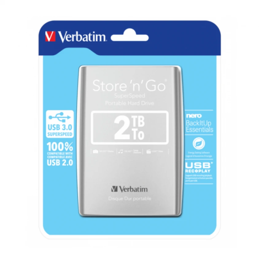 HDD E2.5" Verbatim 2TB USB 3.0 Store'n'Go 53189, Silver