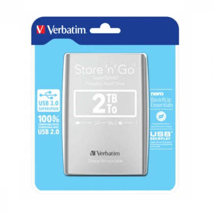HDD E2.5" Verbatim 2TB USB 3.0 Store'n'Go 53189, Silver