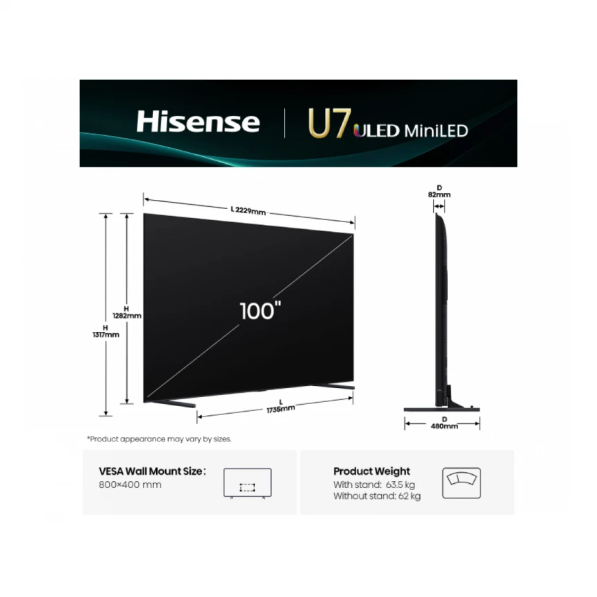 HISENSE 100 inča 100U7Q Mini-LED 4K UHD Smart TV 