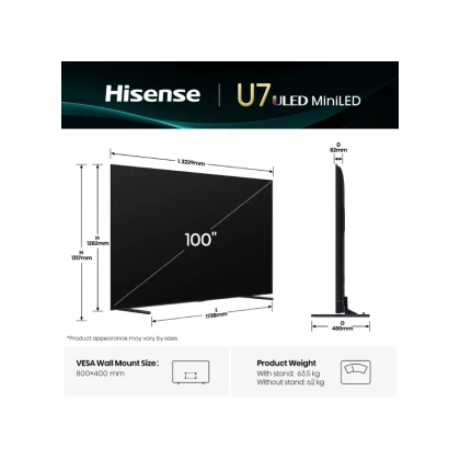 HISENSE 100 inča 100U7Q Mini-LED 4K UHD Smart TV 