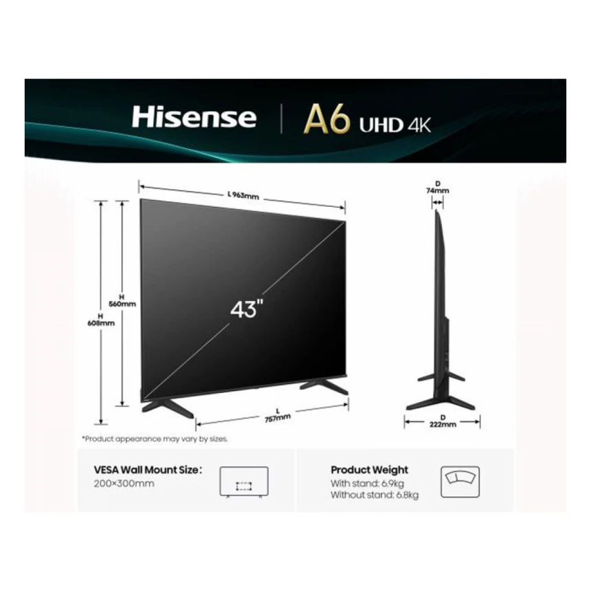 HISENSE 43 inča 43A6Q 4K UHD Smart TV 
