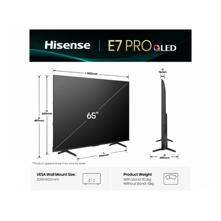 HISENSE 65 inča 65E7Q PRO QLED 4K UHD Smart TV 
