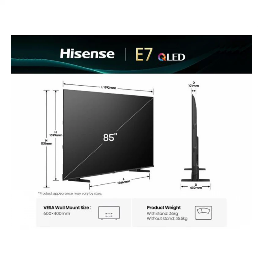 HISENSE 85 inča 85E7Q QLED 4K UHD Smart TV 