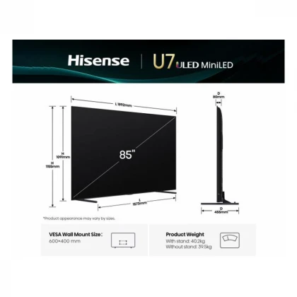 HISENSE 85 inča 85U7Q ULED Mini-LED 4K UHD Smart TV - outlet 