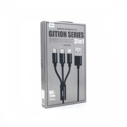 Kabl REMAX Gition RC-131 USB 3u1 Lightning/Micro USB/Type C crni 1m
