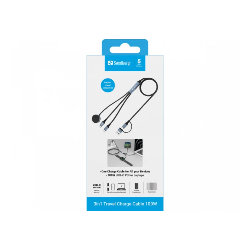 Kabl Sandberg 3u1 441-69 2xUSB-C/Mag Safe/100W