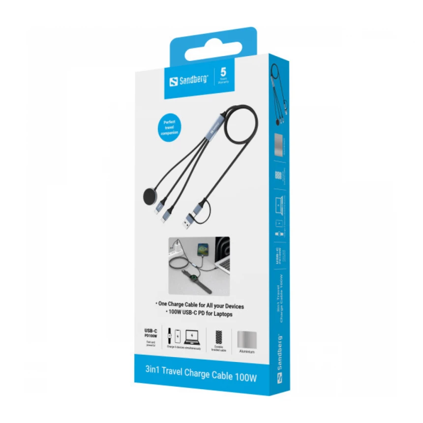 Kabl Sandberg 3u1 441-69 2xUSB-C/Mag Safe/100W
