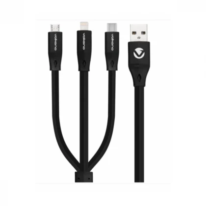 Kabl Volkano VK-20086-BK Slim Series Flat PVC 3-in-1 USB-C/Lightning/Micro