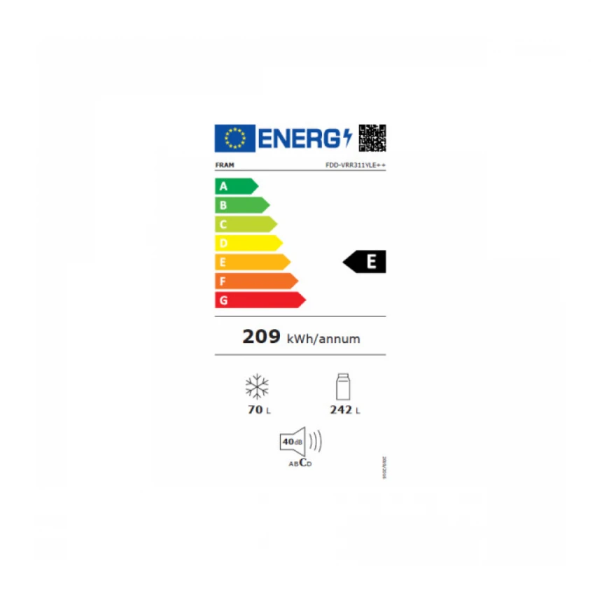 Kombinovani frižider Fram FDD-VRR311BDE++311l/60x180/bordo