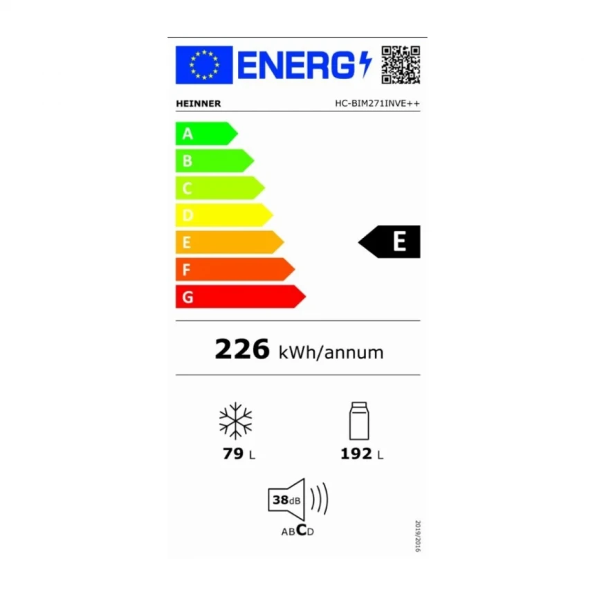 Kombinovani frižider HEINNER HC-BIM271INVE++/271l/inverter/ugradni/54x175,50