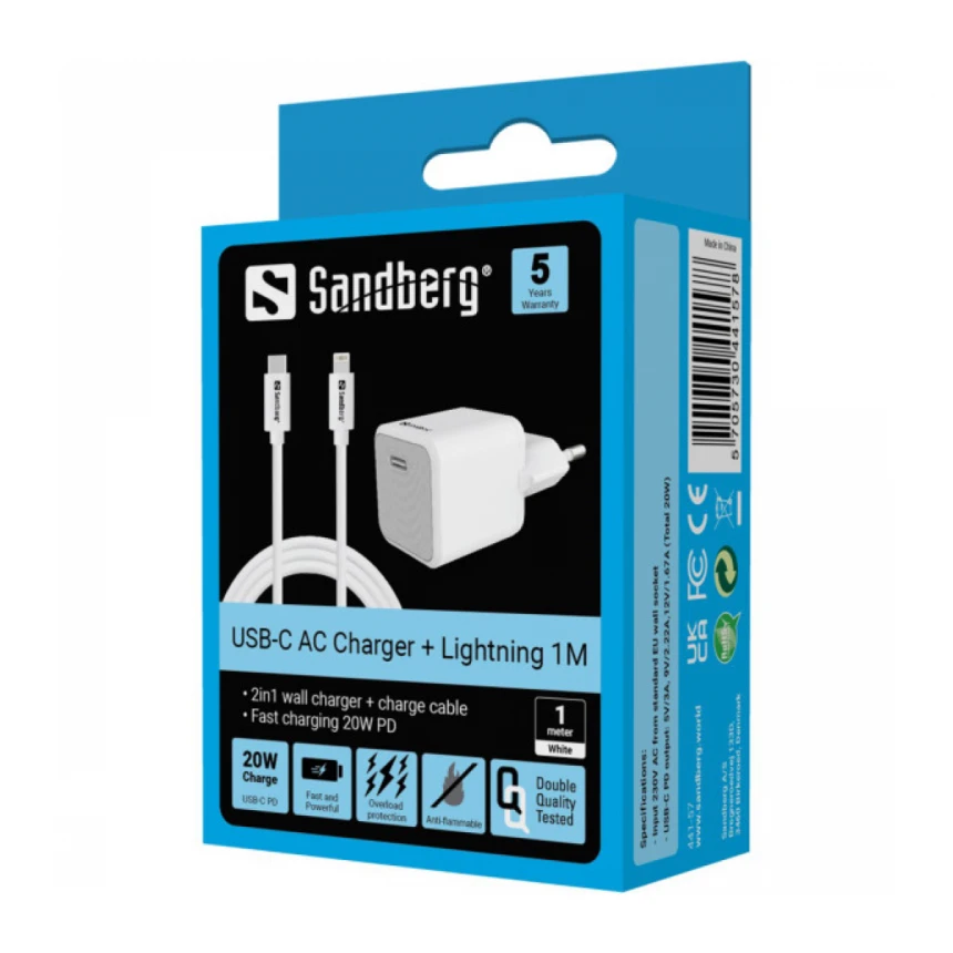Kucni punjac Sandberg 441-57 USB-C 20W sa Lightning kablom 1m