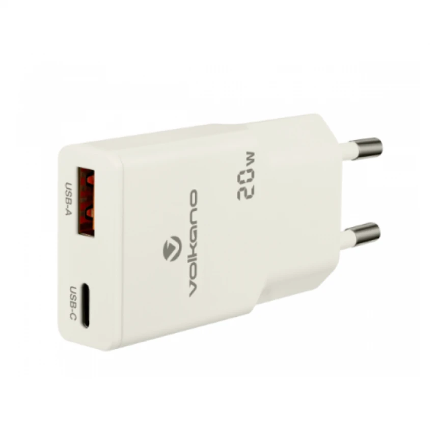 Kućni punjač Volkano Mighty Series VK-8063-WT GaN 20W USB-A + USN-C