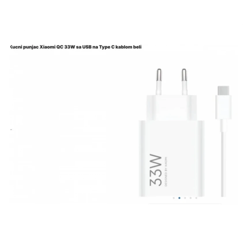 Kucni punjac Xiaomi QC 33W sa USB na Type C kablom beli