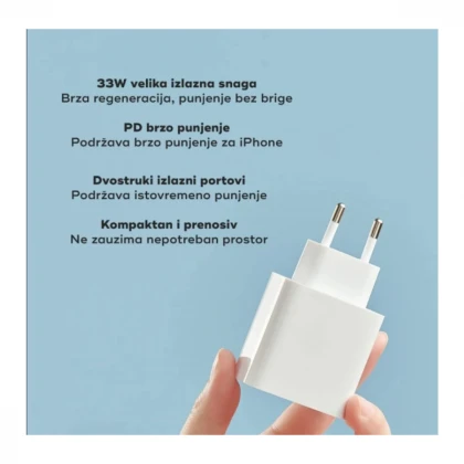 Kucni punjac Xiaomi QC 33W sa USB na Type C kablom beli