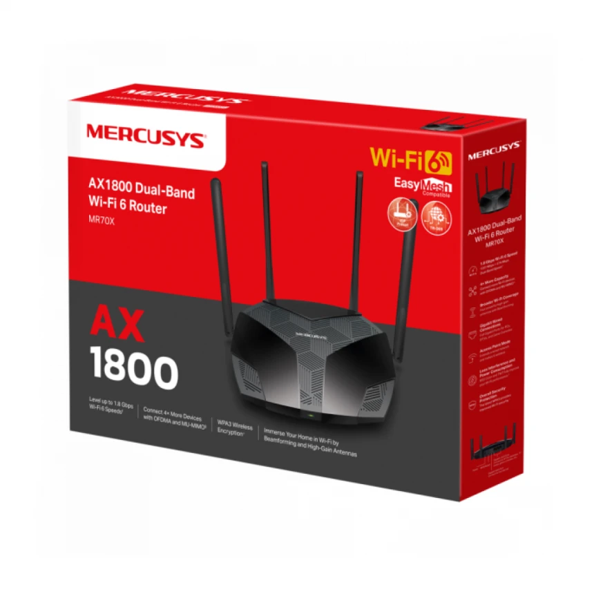 LAN Router Mercusys MR70X AX1800/1Gx WAN/3G LAN/4x5dBi