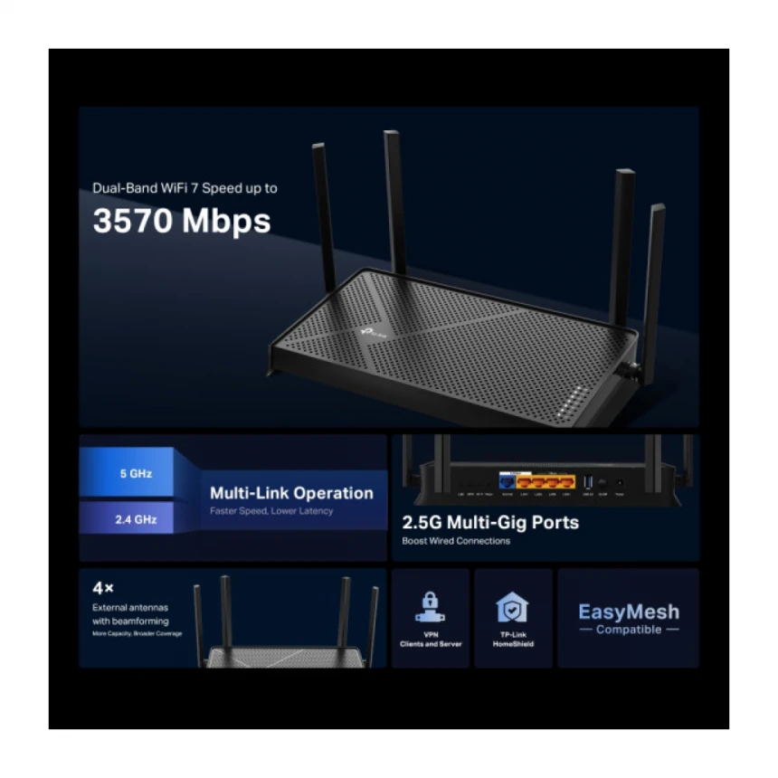 LAN Router TP-LINK Archer BE230 BE3600 WiFi7/2.5Gb WAN/4GLAN