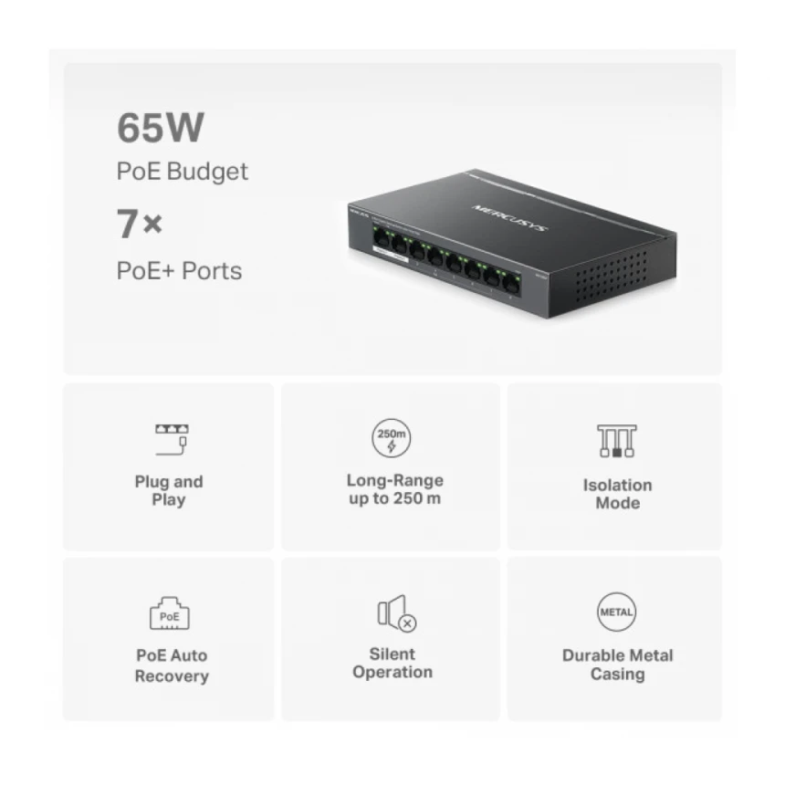 LAN Switch Mercusys MS108GP 8-port 10/100/1000 / 7PoE
