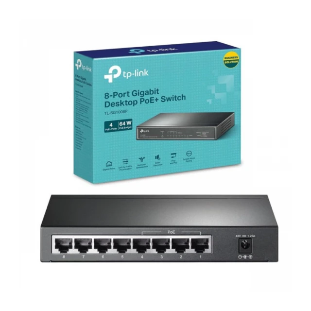 Switch TP-LINK TL-SG1008P Gigabit/8x RJ45/10/100/1000Mbps/4x PoE/Desktop metalno kuciste