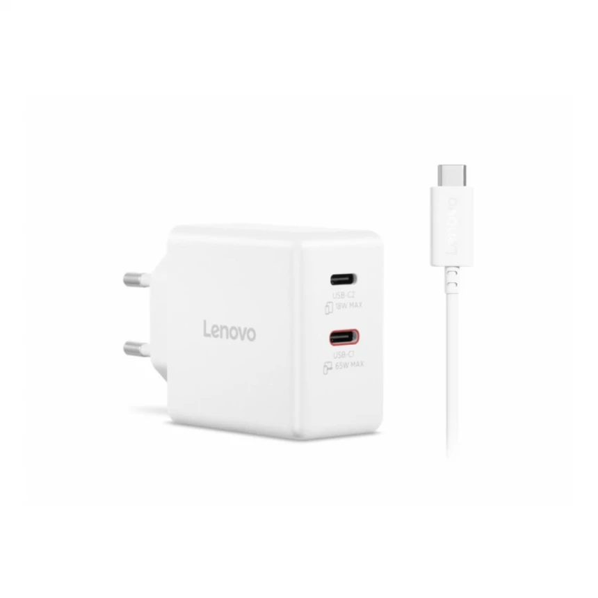 Lenovo Dual USB-C 65W GaN punjac beli