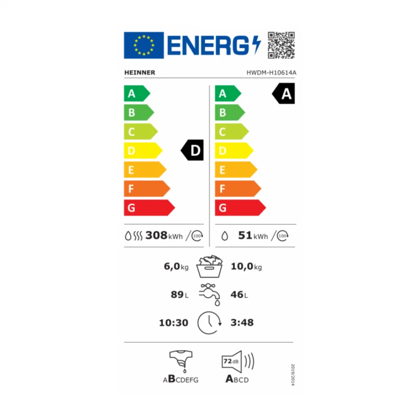 Mašina za pranje i sušenje veša HEINNER HWDM-H10614A 10kg/6kg/1400o