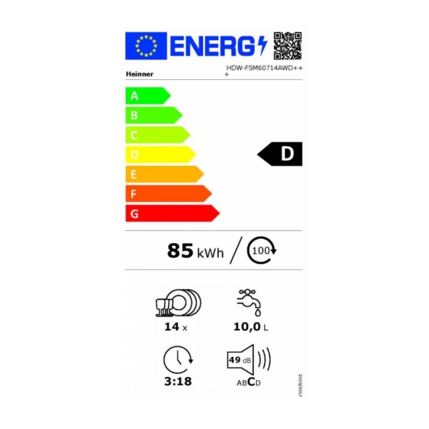Mašina za pranje sudova HEINNER HDW-FSM60714AWD+++14kompleta/7prog/60cm/bela