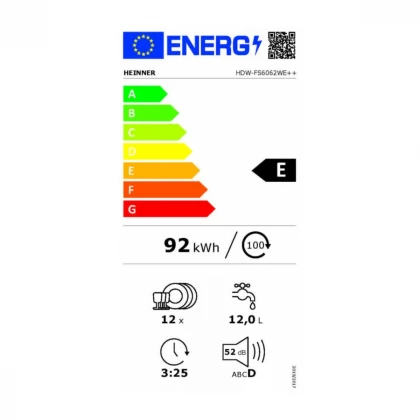 Mašina za pranje sudova HEINNER HDW-FS6062WE++ 12kompleta/6prog/60cm/bela