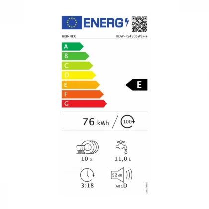 Mašina za pranje sudova HEINNER HDW-FS4552WE++ 10kompleta/5prog/45cm/bela