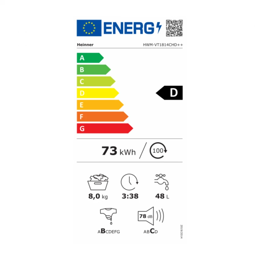 Mašina za pranje veša HEINNER HWM-VT1814CHD++ 8kg/1400o/15programa