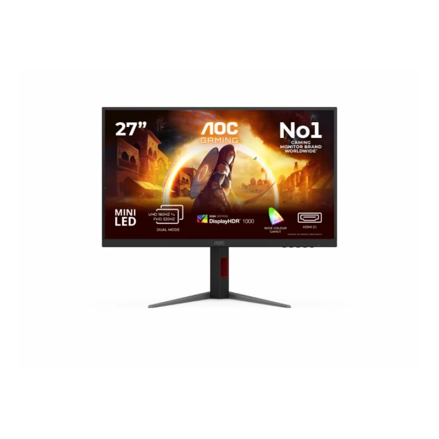 Monitor AOC U27G4XM 27"/IPS MiniLED/3840x2160/160Hz/1ms GtG/HDMI,DP,USB/Gsync/Pivot,visina/VESA/crna