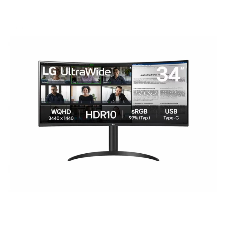 Monitor LG 34WR55QK-B 34"/VA,zakrivljen,21:9/3440x1440/100Hz/5ms GtG/HDMIx2,DP,USB/visina/VESA/crna
