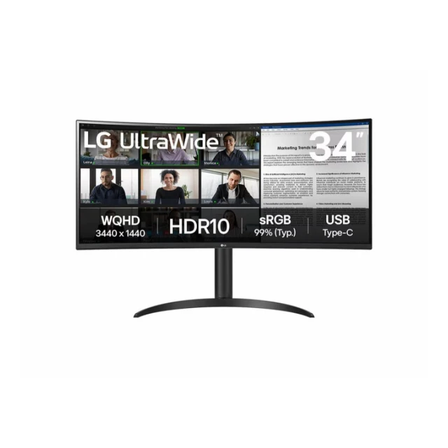 Monitor LG 34WR55QK-B 34"/VA,zakrivljen,21:9/3440x1440/100Hz/5ms GtG/HDMIx2,DP,USB/visina/VESA/crna
