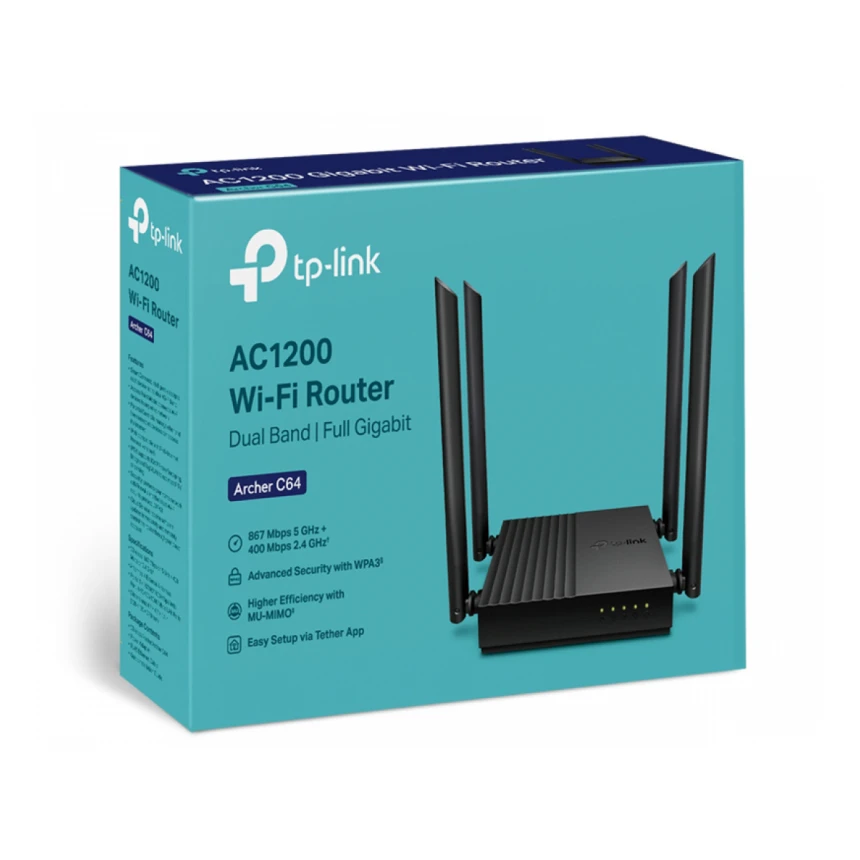 Mreža ruter TP-LINK ARCHER C64Wi-Fi/AC1200/867Mbps/400Mbps/1xWAN 4xLAN/4 antene