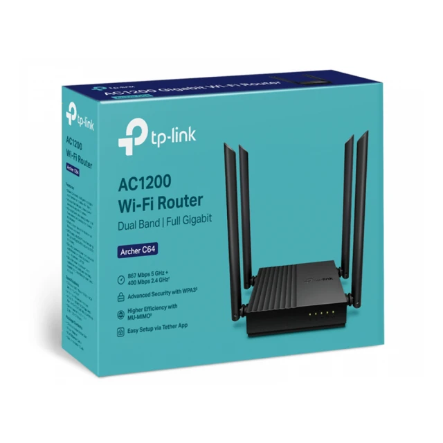 Mreža ruter TP-LINK ARCHER C64Wi-Fi/AC1200/867Mbps/400Mbps/1xWAN 4xLAN/4 antene
