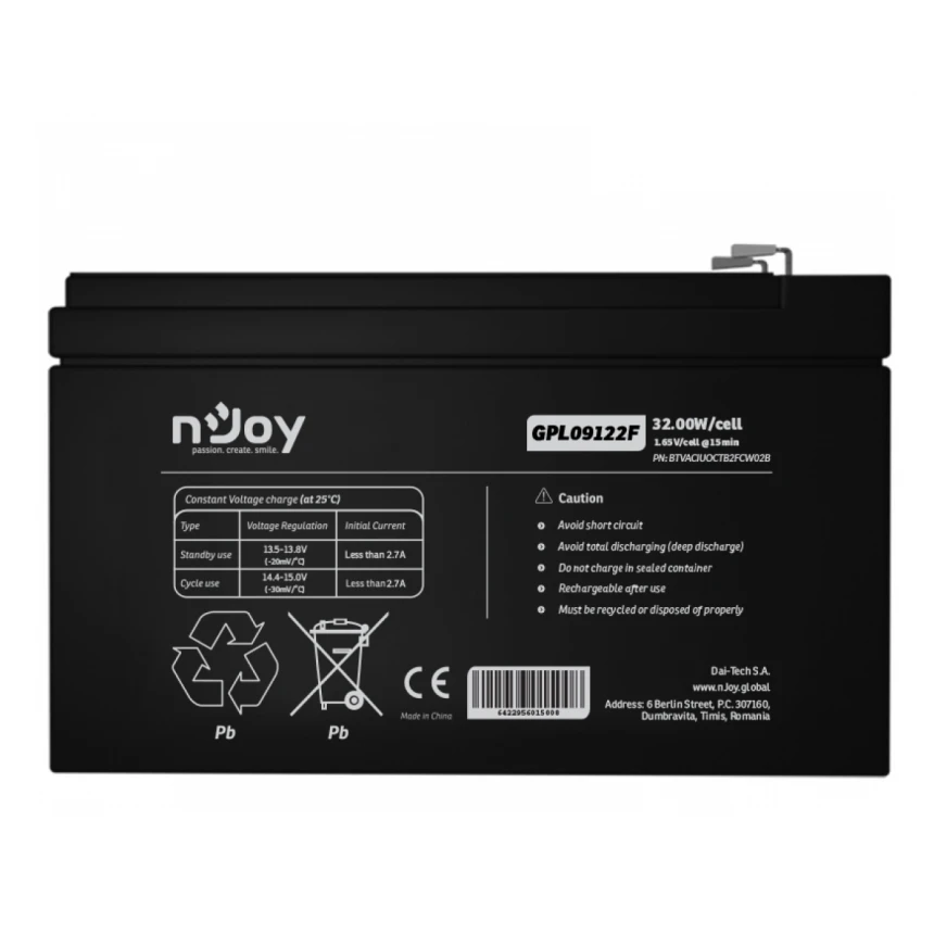 NJOY GPL09122F baterija za UPS 12V 9Ah (BTVACIUOCTB2FCW02B) 