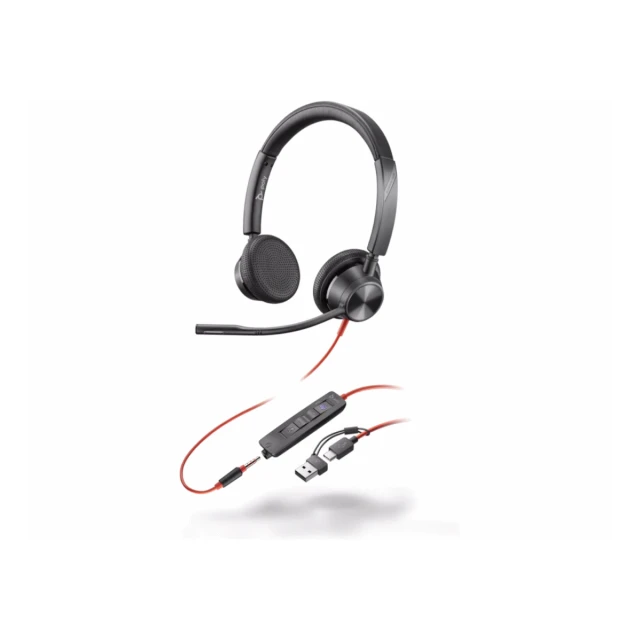 Poly Blackwire 3325 Stereo Microsoft Teams Certified USB-C Headset +3.5mm Plug +USB-C/A Adapter (8X2