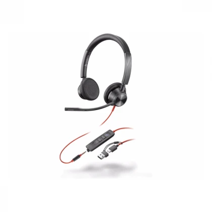Poly Blackwire 3325 Stereo Microsoft Teams Certified USB-C Headset +3.5mm Plug +USB-C/A Adapter (8X2