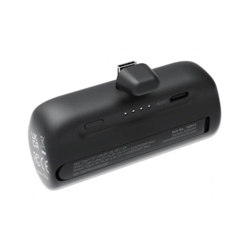 Powerbank Manhattan 102612 5000mAh 20W/Black/USB-C