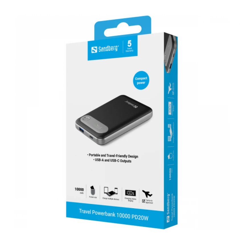 Powerbank Sandberg Travel USB-C 421-16 10000mAh PD20W
