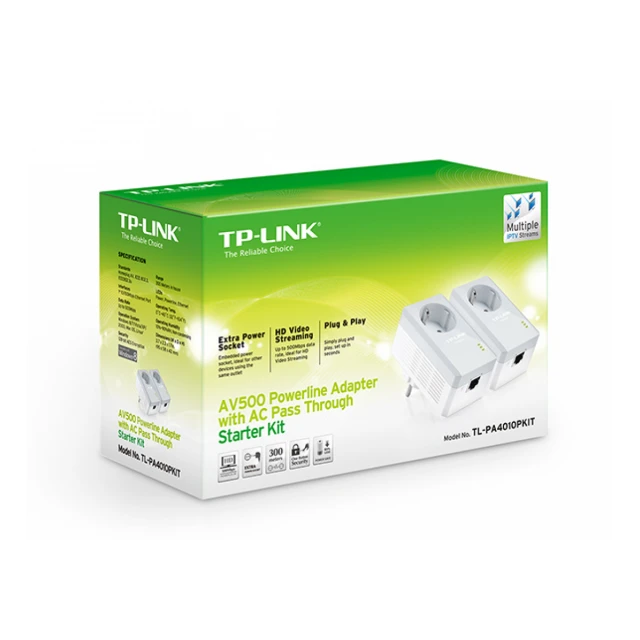 Powerline adapter TP-LINK TL-PA4010P KIT AV600/600Mbps/Homeplug AV/uticnica/300m