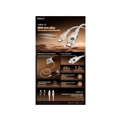 REMAX Kabl Swift Fast charging braided data cable 1.2M C36 65W(C-C) crni 