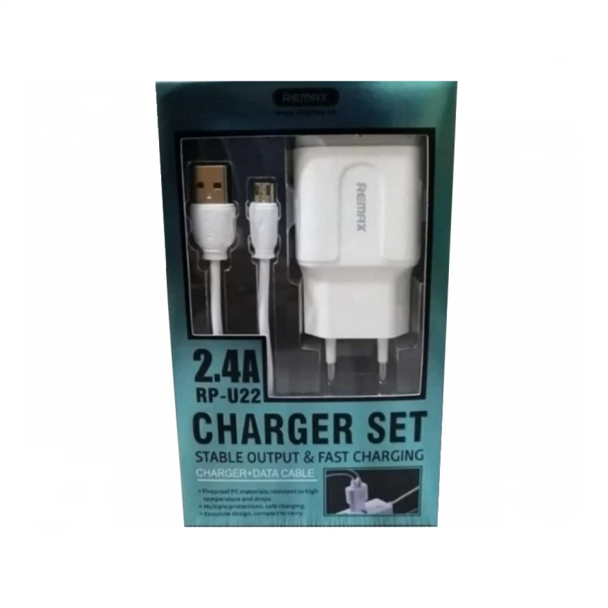 REMAX Strujni FAST punjač 2,4A 2x USB+ TIP C kabl 1m beli 