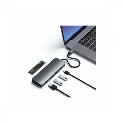 Satechi Aluminium USB-C Hybrid Multiport adapter (SSD Enclosure, HDMI 4K, 2 x USB-A 3.1 Gen 2 up to 10 Gbps) - Space Grey