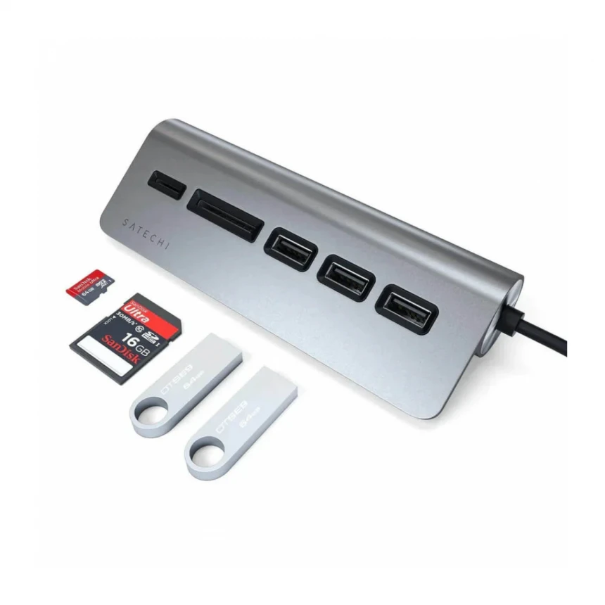 Satechi TYPE-C Aluminum USB Hub &amp; Card Reader - Space Gray