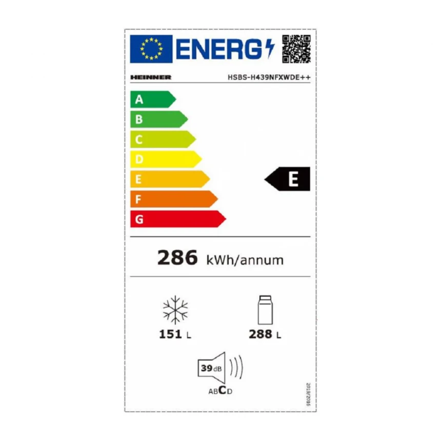 SBS frižider HEINNER  HSBS-H439NFXWDE++ 439l/NoFrost/90x177/inverter/Inox