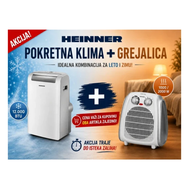Sezonski paket HEINNER HPAC-12WH 12000BTU + Grejalica HEINNER HFH-L2000SL