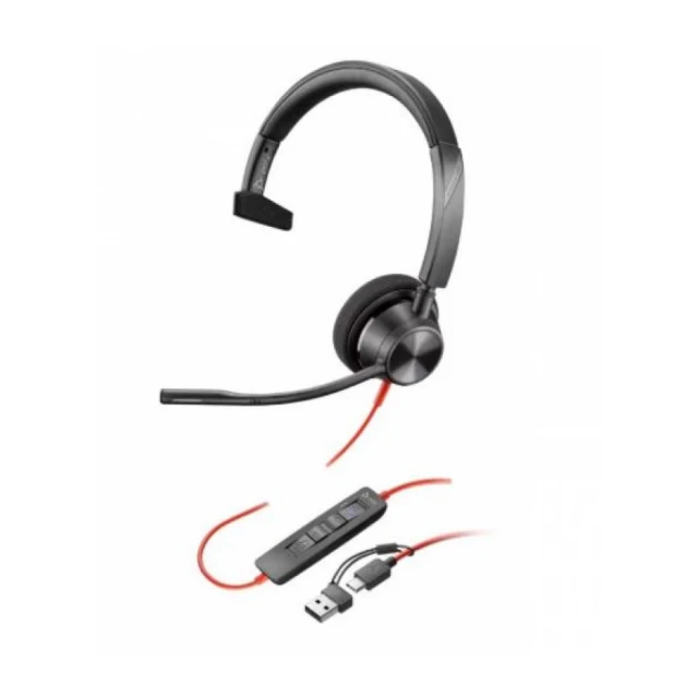 Slušalice sa mikrofonom HP Poly Blackwire 3320 mono usb-c + usb c/a adapter crne